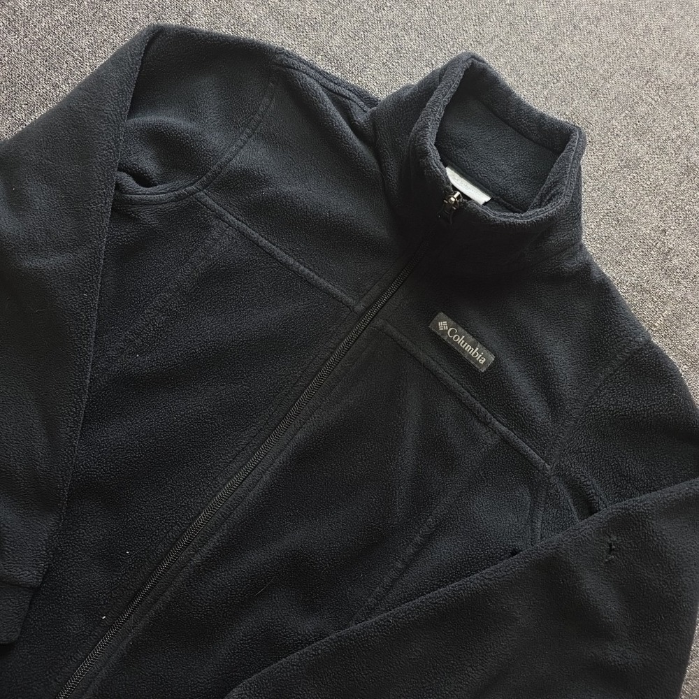 Columbia Fleece Jacket Youth Boys Medium 10/ 12 Black Full Zip Mock Neck Outdoor